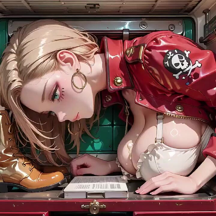 Blonde Commander in the Future Train! Red Patent Leather Uniform Is Insane