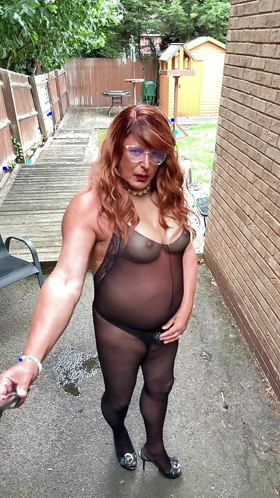 Sexy Crossdresser kellycd2022 in black pantyhose catsuit and heels