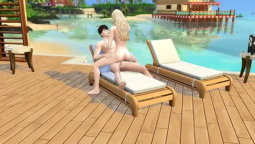 Couple in love have sex in public on the beach