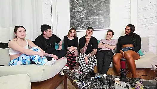 3 vs 3! Truth or dare? Game night with friends turns into amateur orgy!