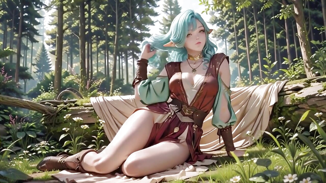 Fantasía en el bosque! Mage de pelo verde y elfo azul en un paseo privado