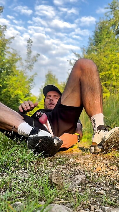Sporty Guy in Lingerie Thong Exposing Outside