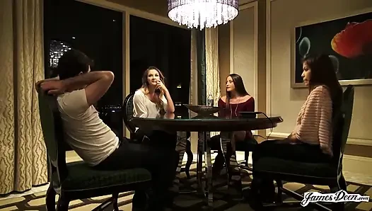 Avi Love, Bambi, Sami Parker in reverse gangbang action with James Deen