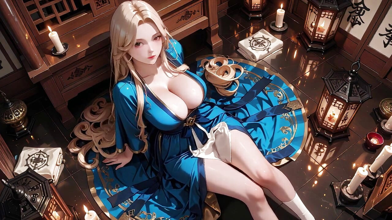 Blonde Goddess in Silk! Lazy Strolls, Kneeling Glances, and Fingertips Grazing Her Chest in a Sun-drenched Japanese Corridor