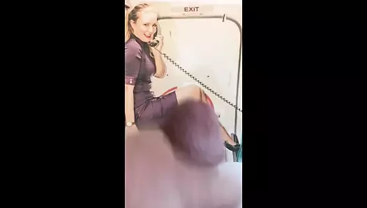 Flight Attendant sexy crossed legs cum tribute