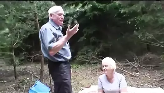 Sexy babe joins old couple