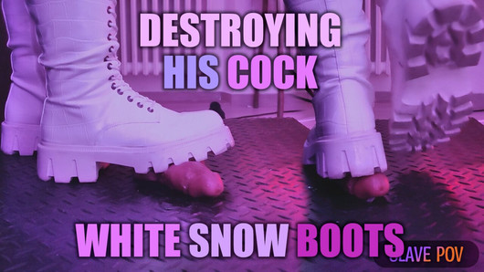 Slaaf pov van Tamy die je pik vernietigt in witte snowboots met een agressieve cbt, bootjob en exclusief na een orgasme