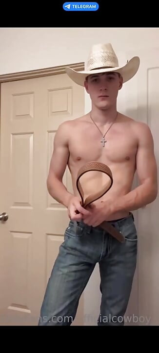 Big cowboy enjoys masturbation and cums powerfully at the end