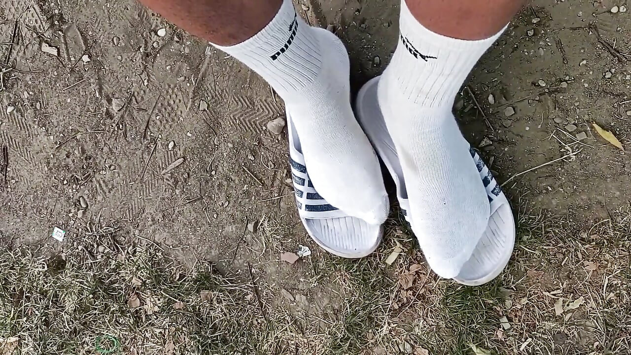 Making Socks Dirty in Slides - Used Socks and Slides and Uncut Soft Cock