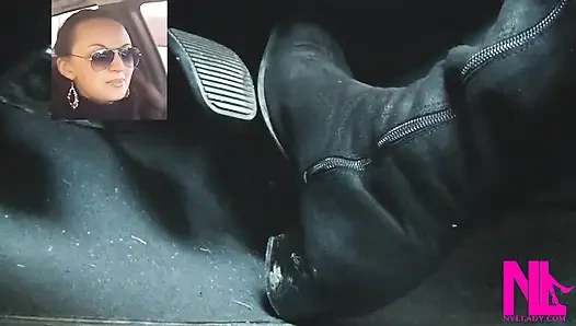 Driving Fast in Black Suede Knee High Boots