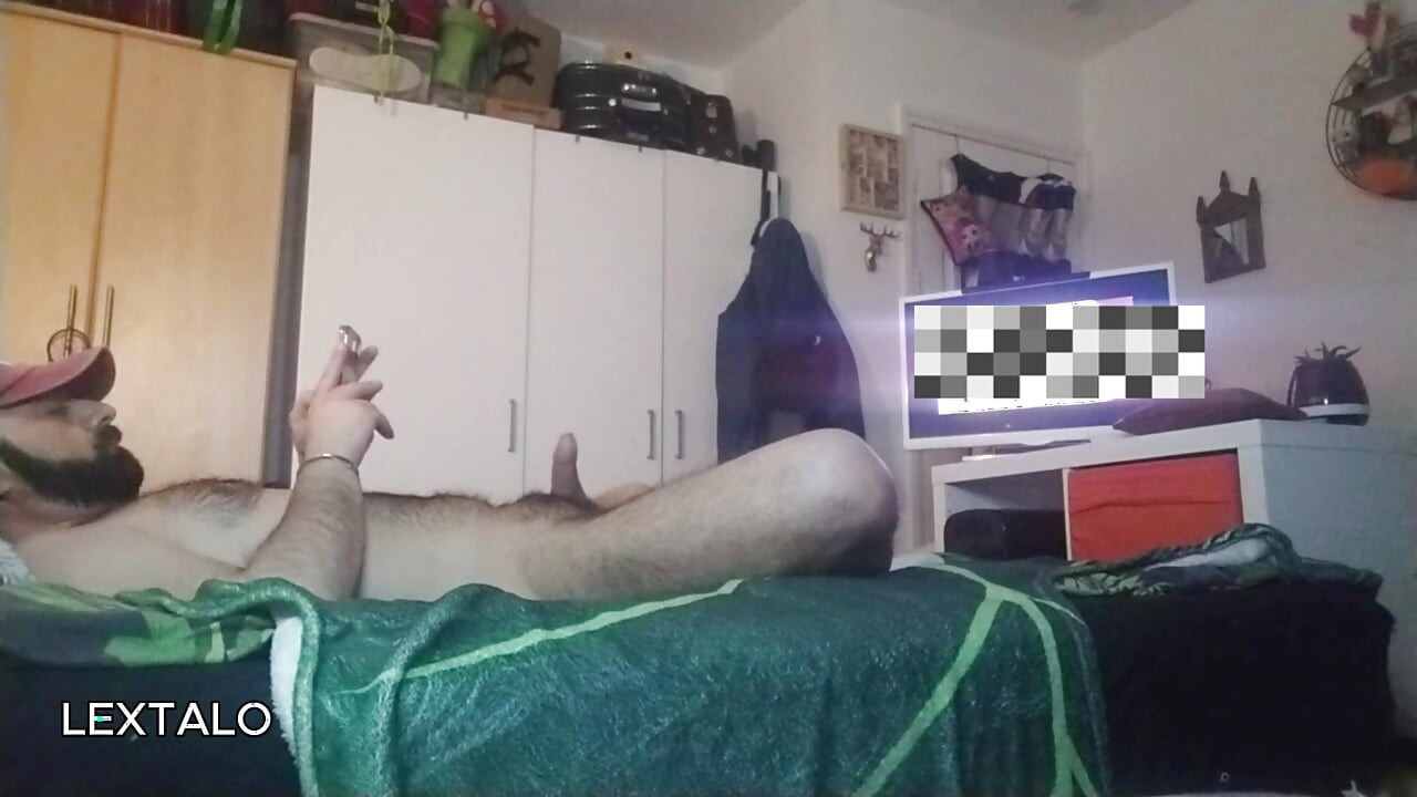 Lextalon jerks off on bed watching porn on TV - Until Hot Cumshot