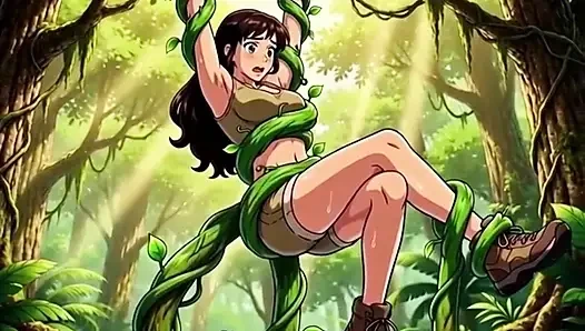 Explorer girl bound in teasing vines that give her  Bound in teasing vines that  intimate pleasure