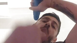 Sucking dildo while I masturbate to get all the semen out