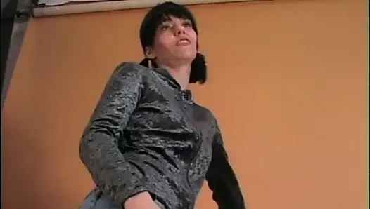 Young Shy Skinny Amateur Girl with Small Tits Masturbates Her Hairy Pussy in Front of a Voyeur