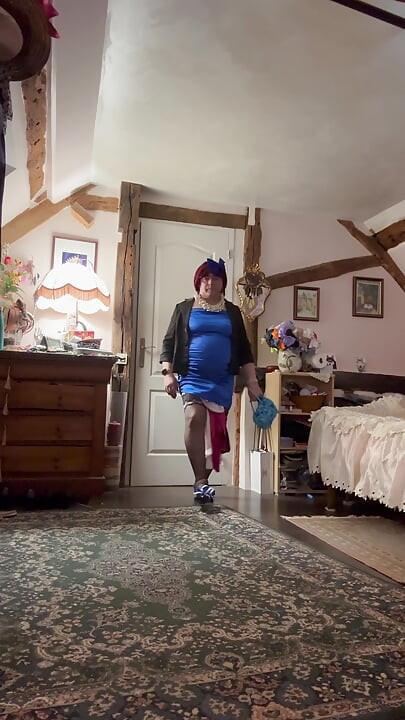 Dressed in a little blue dress for an evening out