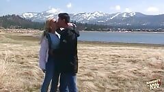 While on vacation the blonde lets her man lick her tush before ramming it vigorously