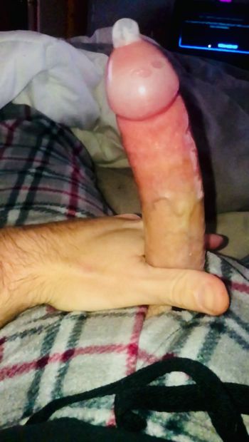 Big White Cock Cumshot Into Condom! Solo Male Moaning!