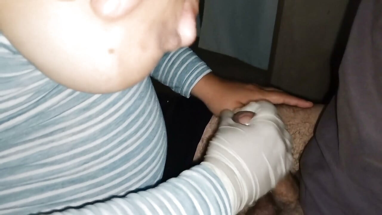 The chubby busty nurse comes to check on my health and ends up jerking me off until I end up in her face