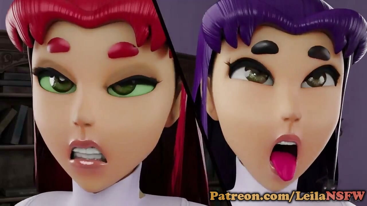 Raven dostává gangbang od futanari královen Starfire a Blackfire