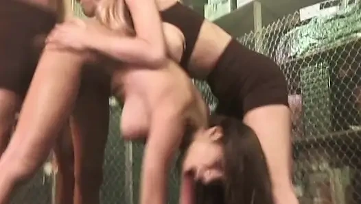 Blonde Gives Sloppy Blowjob and Takes Hard Penetration Outdoors