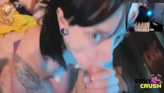 Gamer Girl in Fishnets Gets on Her Knees