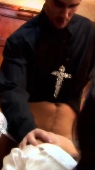 Spectacular moment from "Horny priest gets to fuck a hot brunette MILF in stockings"
