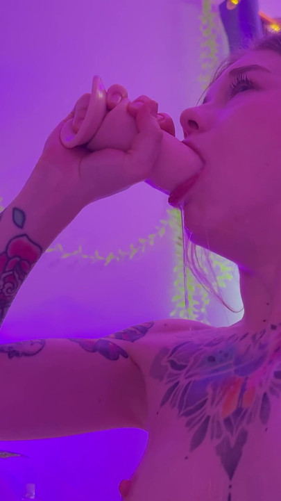 Slutty Blonde Drooling and Gagging on Dildo Toy