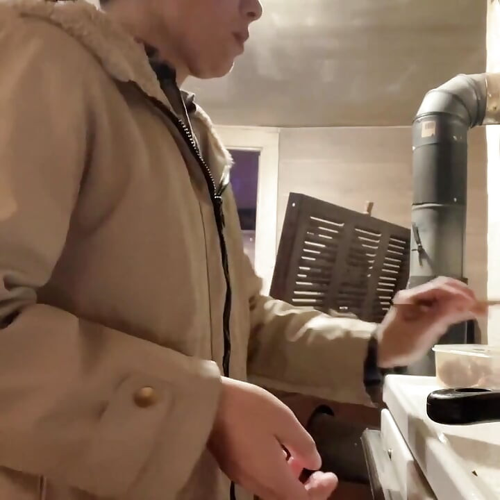 Cooking Food at Kitchen Then Pussy Cant Wait Go to Piss