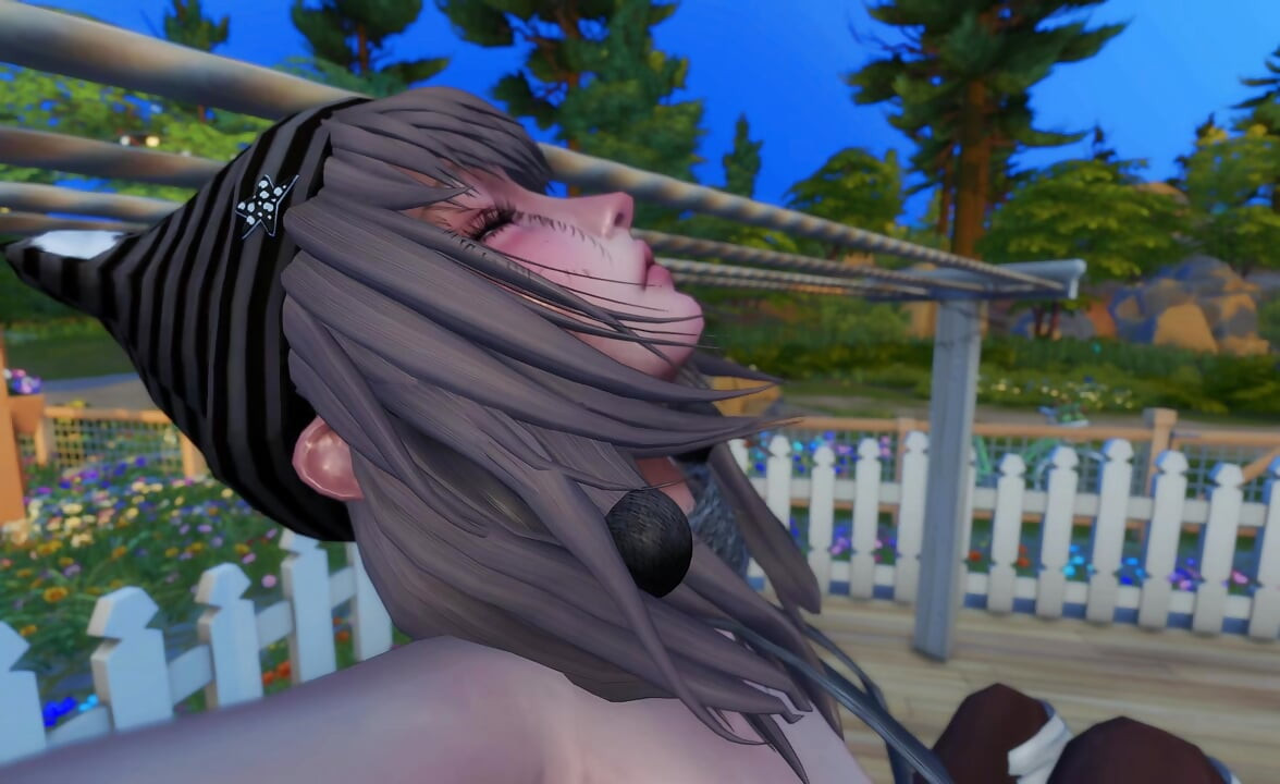 Sims 4 3D - tarde romántica en el patio trasero con pareja asiática