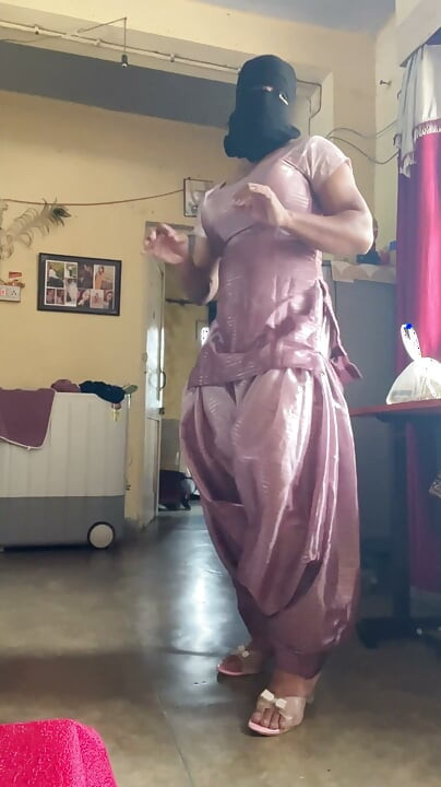 shiny silky satin suit salwar cross dresser indian bhabhi big tits