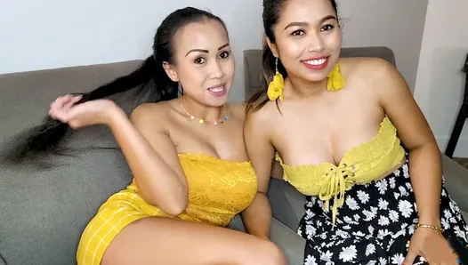 Tetas grandes novias lesbianas tailandesas divirtiéndose sexualmente en este video casero