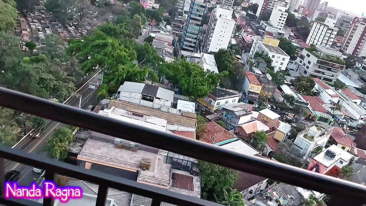 I gave a wet blowjob and sat on my neighbor's cock on the balcony of the building