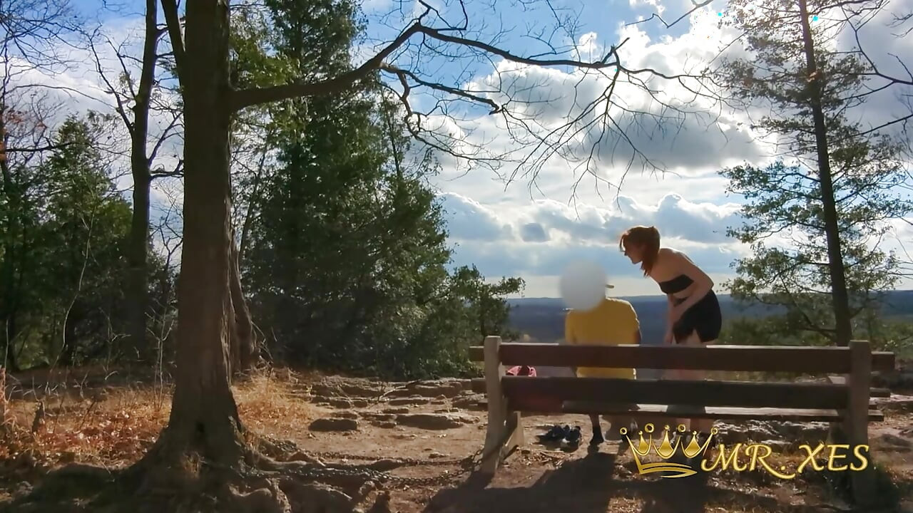 Busted! Freeuse Redhead caught during public deepthroat and outdoor fucking on a cliff