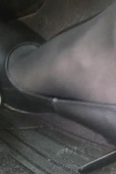 Pedal Pumping in Black Pantyhose and Grey Patent High Heels