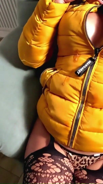 Smoking Phone Call Downjacket. Noisy Hooded Blowjob and Cum on My Coat | Clip 2