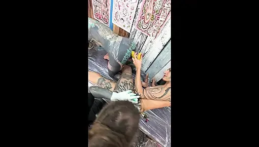 Tattoo Session Gone Filthy - Pierced Pussy Licking and Anal Play