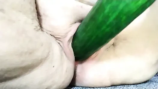 Wet Cucumber Masturbation And Slapping Massive Areolas At The End
