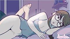 Seu amigo futanari está se masturbando ao lado dela na cama