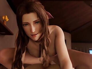 Aerith gainsborough用鸡巴推她的臀部，直到她被内射