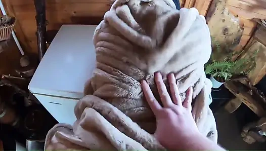 Golden Dress, Fur & Smoking Hairy Pussy, Deep Blowjob & Hard Doggy on a Freezer