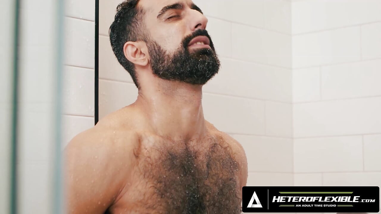 HETEROFLEXIBLE - Steamy Shower Blowjob Turns Into Rough Bareback Anal Between Hairy Hunk & Hot Jock