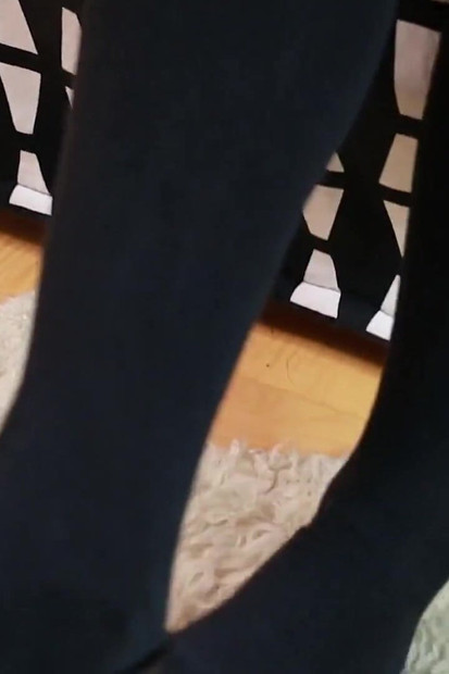 Teasing Feet in College Look: Mini Skirt, Knee Socks & Nylon Layers