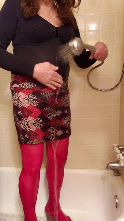 Powerful moment from "Cd, outdoors pantyhose puddle play and shower off dressed up after."