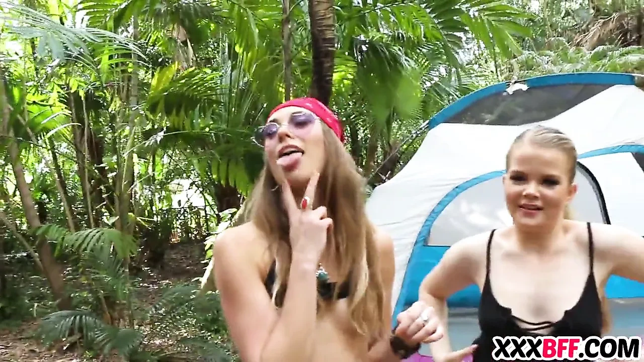 Camping girls sharing a dick