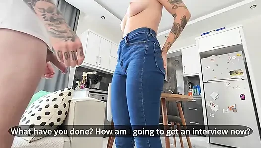Stepsister Was Going to an Interview, but I Tore Her Jeans and Ass!