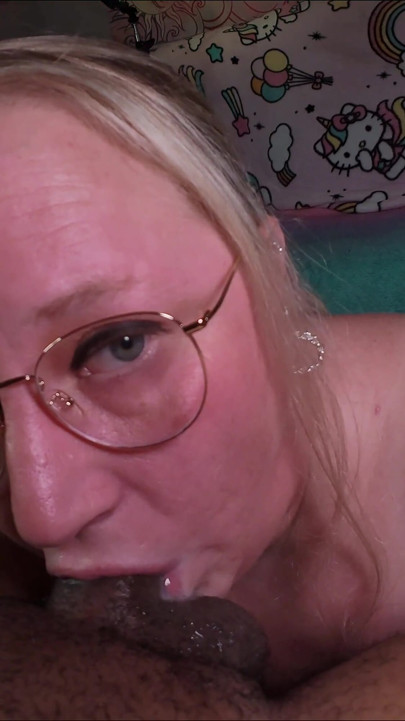 Throat Goblin 128 BBW Blonde with Glasses Gives Sloppy Interracial Blowjob