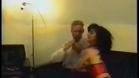 Sexy whore in red lingerie gets her tight pussy filled with a massive cock