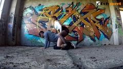 Painting graffiti, fucking a guy and getting cum on my chest