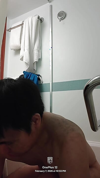 Solo Cruise Ship Cabin Bathroom Masturbation - Throbbing Penis & Slippery Bathtub Wanking