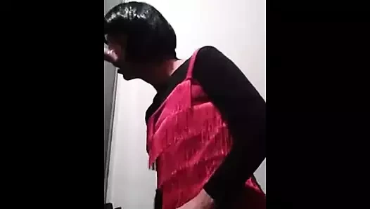 Crossdresser with red dress